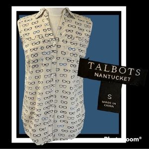 Talbots Nantucket Sleeveless Collared Blouse w/Eyeglass Print Size Small